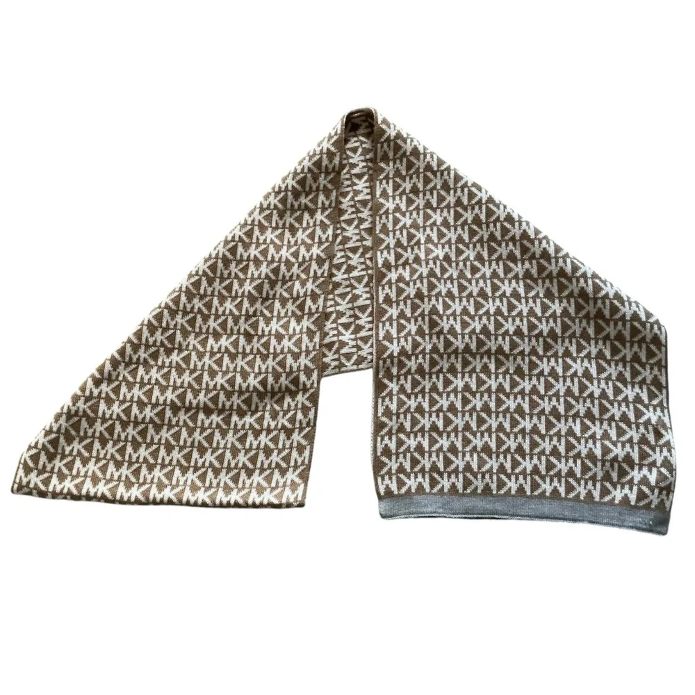 Michael Kors knit scarf beige brown MK logo one size